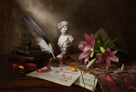 Still life with lily and bust