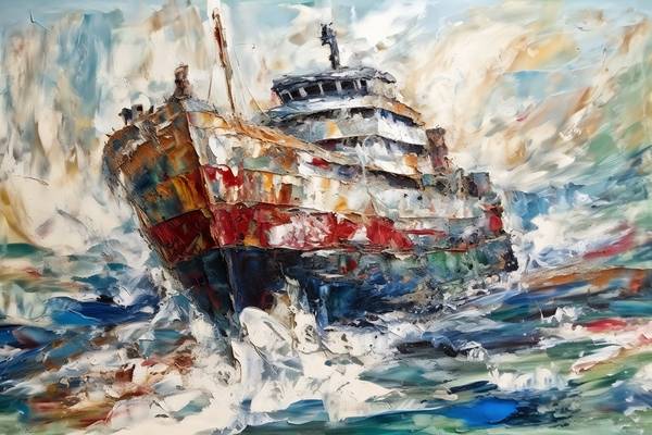 Schiff auf dem Meer. Hochsee. Spachteltechnik von Anja Frost