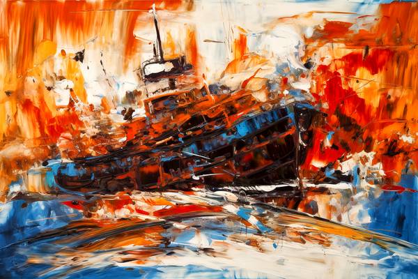 Schiff im Meer bei Sonnenaufgang von Anja Frost