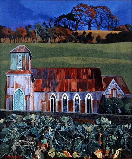 Tin Church, Solsbury Hill (acrylic on canvas)  von Anna  Teasdale