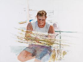 Fisherman mending net