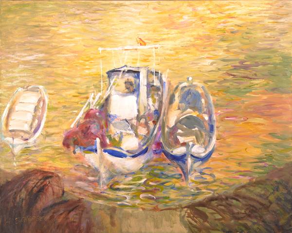 Boote am Gelben Fluss von Anne Scherbel