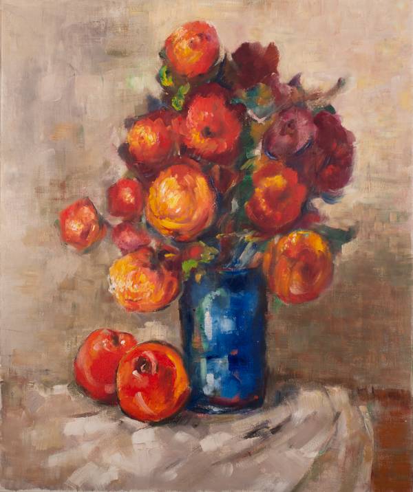 Rosen in blauer Vase von Anne Scherbel