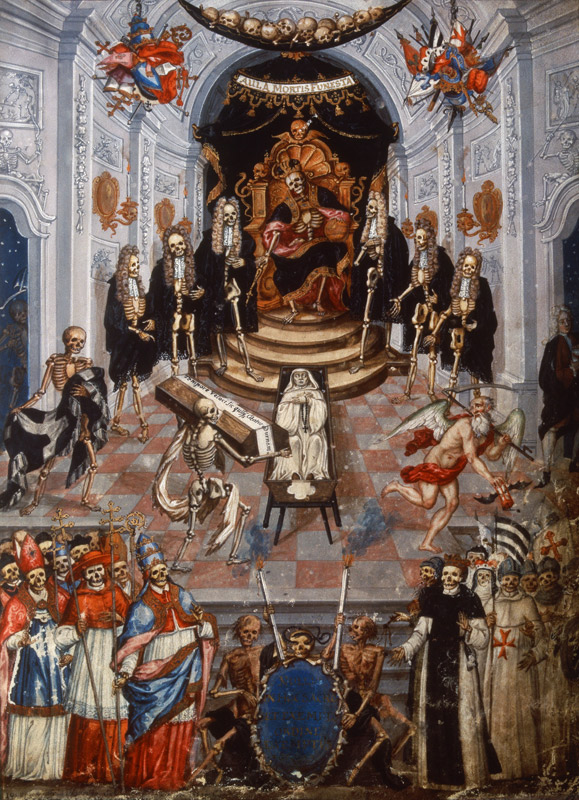 Aula mortis funesta. Barockes Bild mit Totengerippen aus Kloster Ranshofen von Anonym, Haarlem