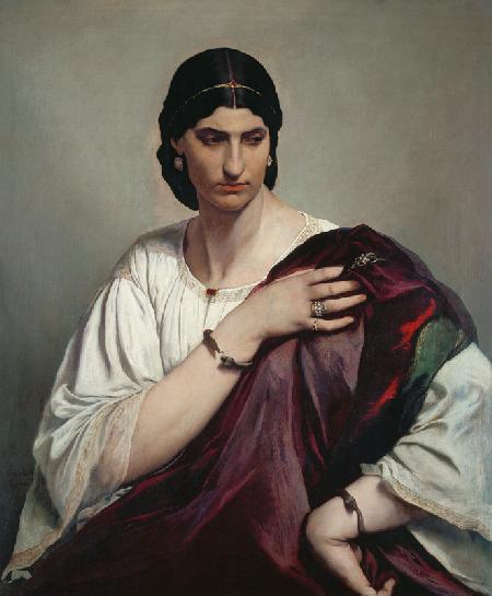Lucrezia Borgia; Bildnis einer Römerin in weißer Tunika und rotem Mantel