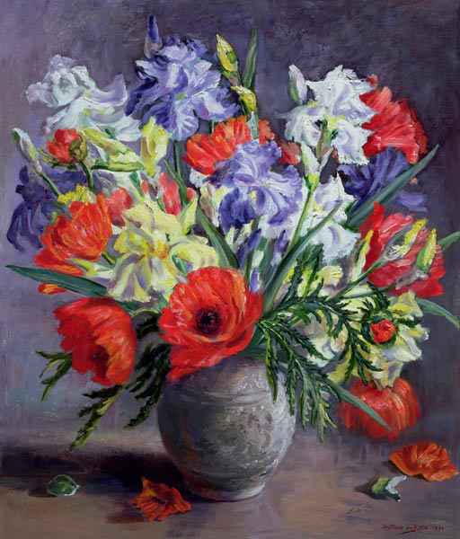 Poppies and Irises, 1991  von Anthea  Durose