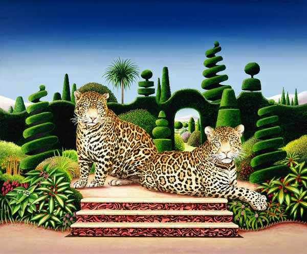 Jaguars in a Garden, 1986 (acrylic on board)  von Anthony  Southcombe