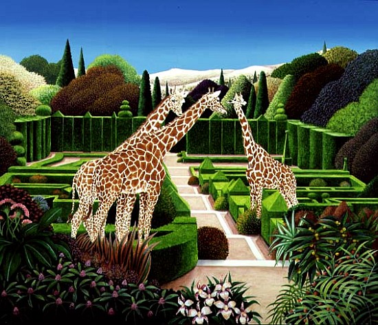 Giraffes in a Garden, 1980 (acrylic on board)  von Anthony  Southcombe