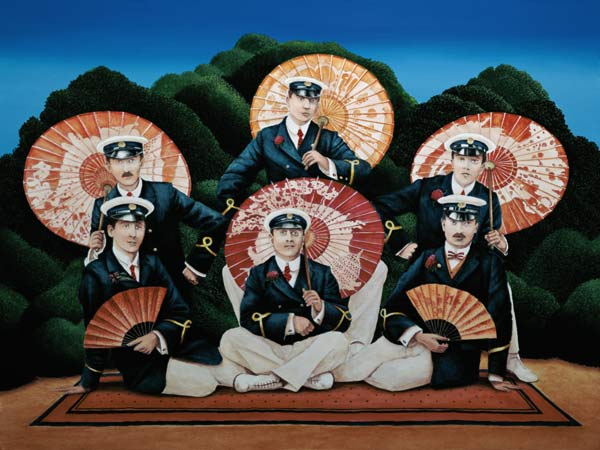 Sailors with Umbrellas, 1995 (acrylic on board)  von Anthony  Southcombe