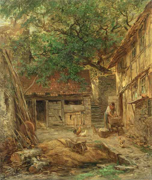A Farmhouse Courtyard von Anton Burger