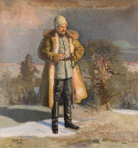 General Mannerheim beobachtet die Schlacht um Tampere