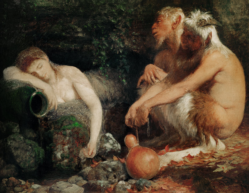 Faune, eine schlafende Nymphe belauschend von Arnold Böcklin