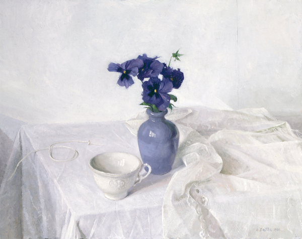 Pansies in a Blue Vase, Still Life von Arthur Easton