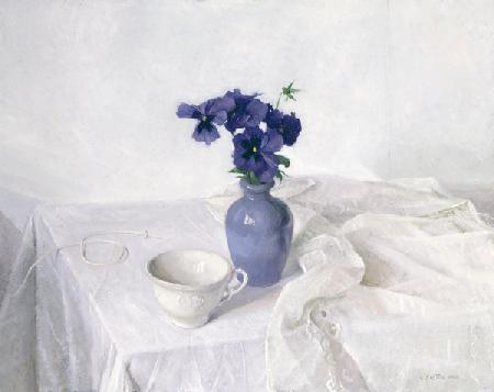 Pansies in a Blue Vase, Still Life