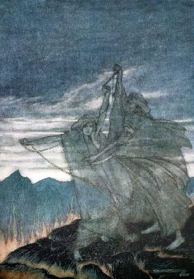 Die Norns verschwinden. Illustration für "Siegfried and The Twilight of the Gods" von Richard Wagner