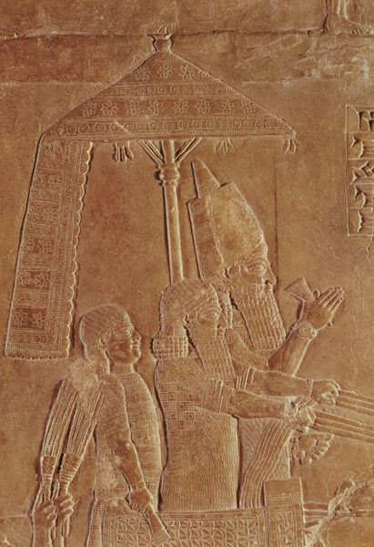 Relief depicting the chariot of King Assurbanipal (669-626 BC) detail of the canopy, from the Palace von Assyrian