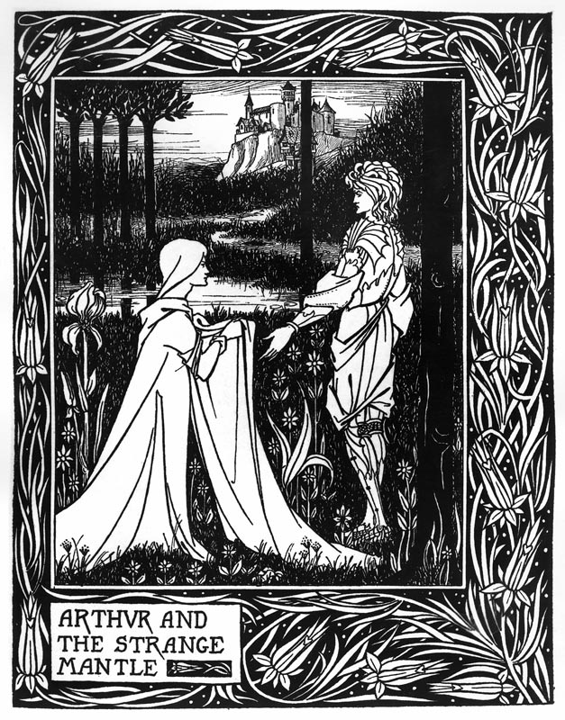Arthur and the strange mantle, an illustration from ''Le Morte d''Arthur'' Sir Thomas Malory, 1893-9 von Aubrey Vincent Beardsley