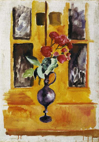 Japanische Rosen in blauem Glas. von August Macke