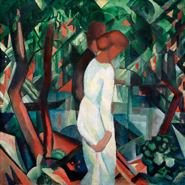 Hafenbild mit Kindern auf der Mauer (Duisburg) von August Macke