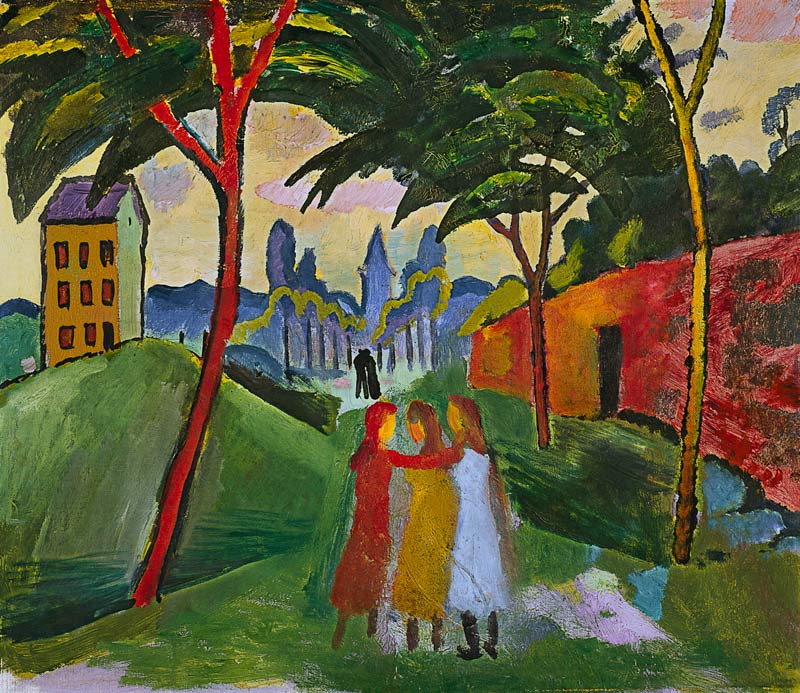 Landschaft mit drei Mädchen von August Macke