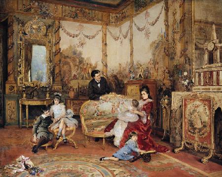 Victorien Sardou (1831-1908) and his Family in their Drawing Room at Marly-le-Roi