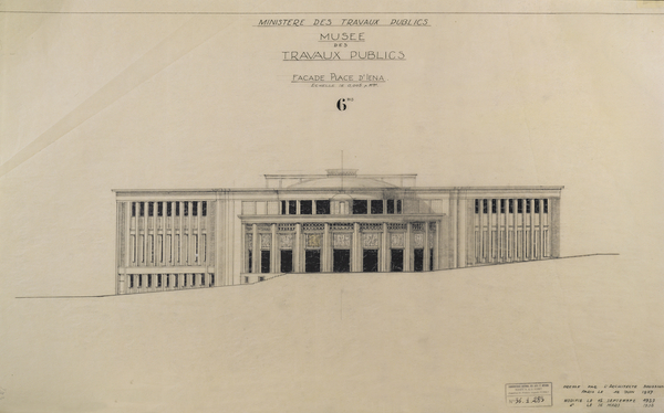 Project for the Musee des Travaux Publiques, Facade, Place dIena, Paris von Auguste Perret