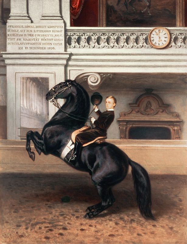 Crown Prince Rudolph of Austria (1858-89) on horseback in the Winter Riding School of the Hofburg, V von Austrian School