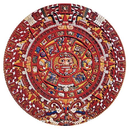 Imaginary recreation of an Aztec Sun Stone calendar (see also 115255), Late Post Classic Period (lit