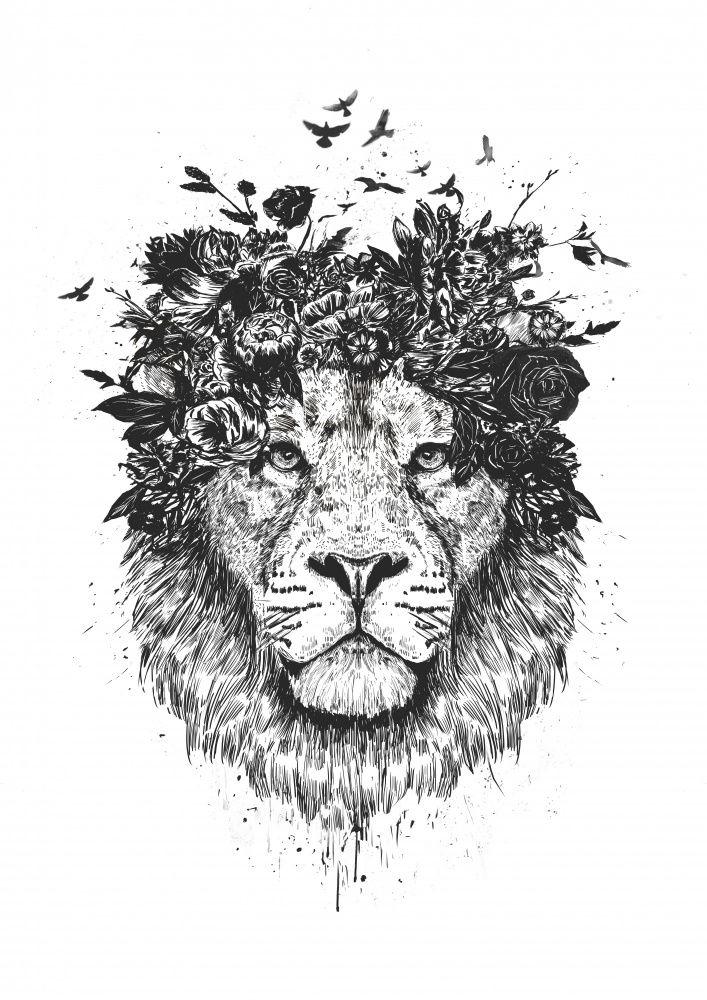 Floral lion (bw) von Balazs Solti