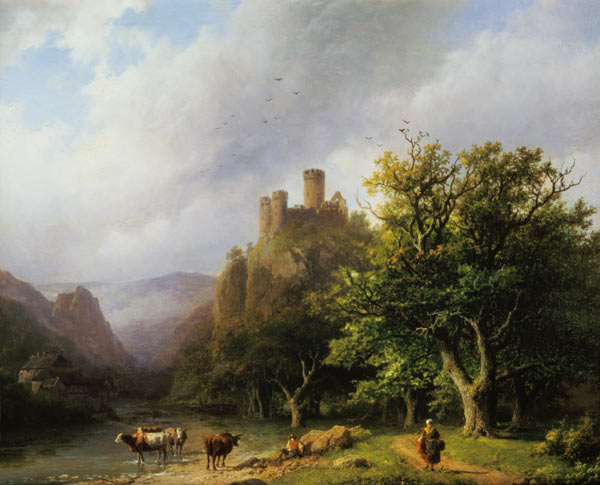 Flußlandschaft mit Schloßruine von Barend Cornelisz. Koekkoek