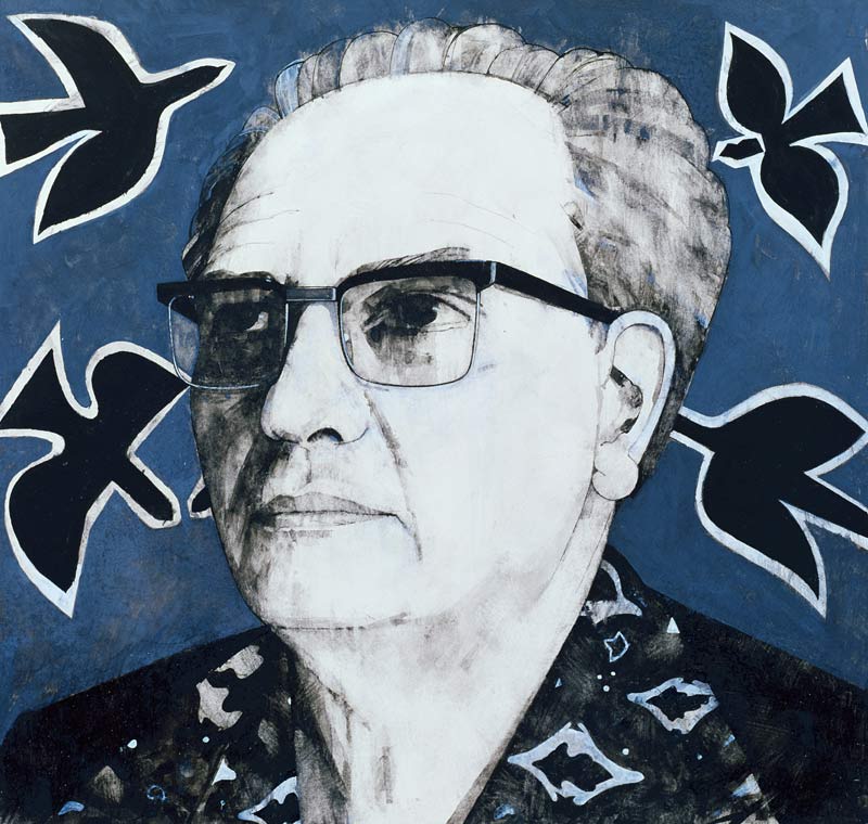 Portrait of Olivier Messiaen, illustration for The Sunday Times, 1970s von Barry  Fantoni