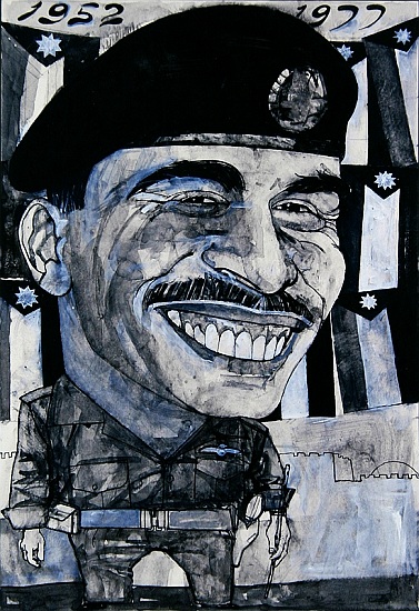 Portrait of King Hussein of Jordan, illustration for The Sunday Times, 1970s von Barry  Fantoni