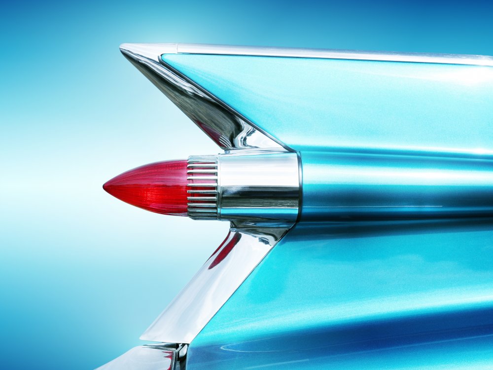 US classic car 1959 Sedan Deville tail fin abstract von Beate Gube