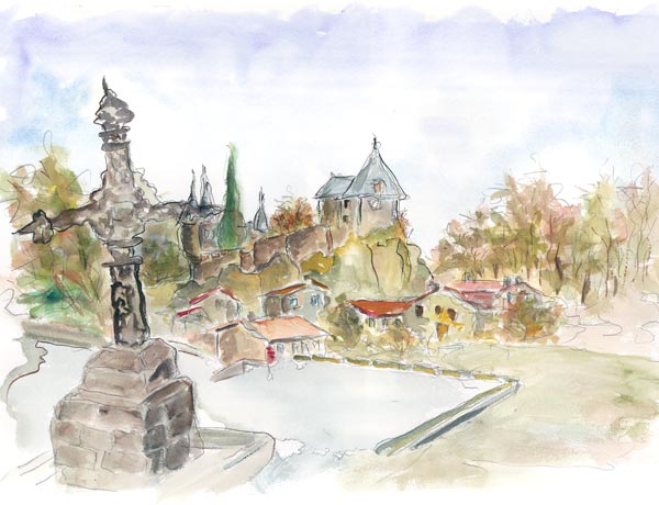 Le Chateau de Sailhant, vue du village von Renot