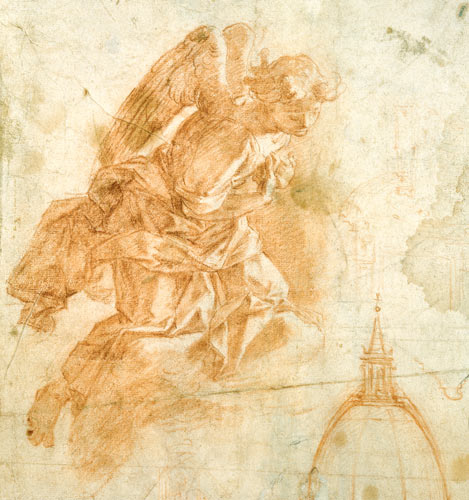 Suspended angel and architectural sketch von Bernardino Barbatelli Poccetti