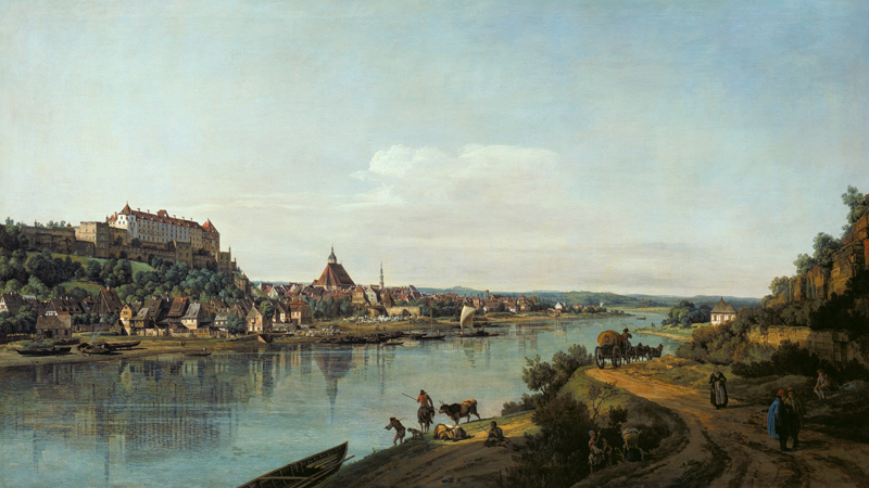 Pirna vom rechten Elbufer mit der Landstrasse bei Posta von Bernardo Bellotto