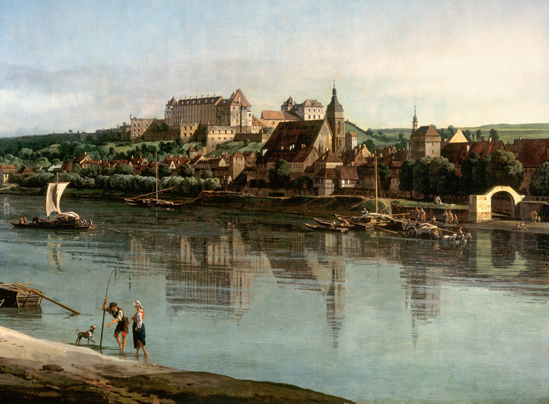 Pirna vom rechten Elbufer bei Copitz unterhalb der Stadt. Zwischen von Bernardo Bellotto