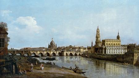 Dresden von Neustadt aus mit Hof- und Frauenkirche 1747