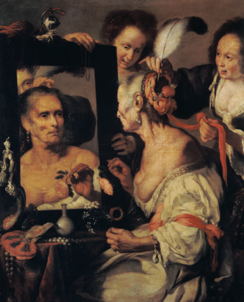 Die alte Kokotte (Vanitas-Darstellung) von Bernardo Il Capuccino Strozzi