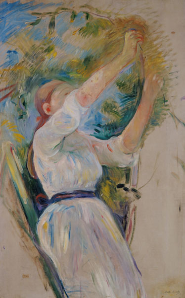 Girl gathering cherries, 1891 (oil on canvas) von Berthe Morisot