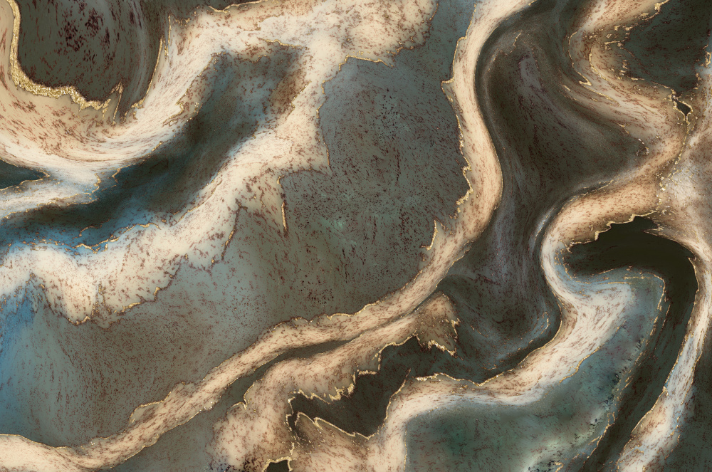 Alcohol Ink Green Blue Gold Beige von Bilge Paksoylu