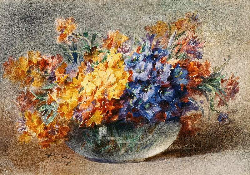 Spring flowers in a glass bowl von Blanche Odin