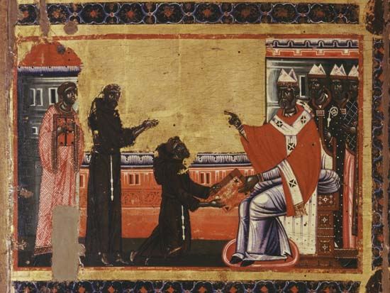 Der hl. Franziskus empfaengt die Ordensregel von Bonaventura Berlinghieri