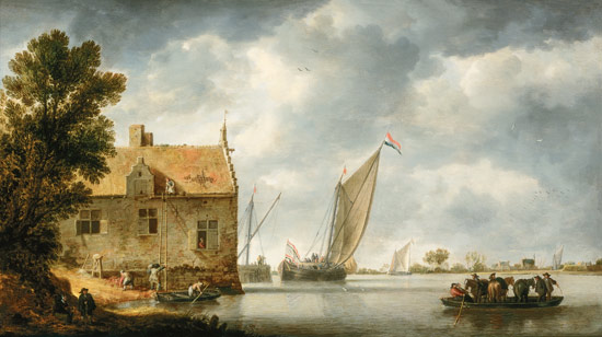 Builders Repairing a House by a River von Bonaventura Peeters