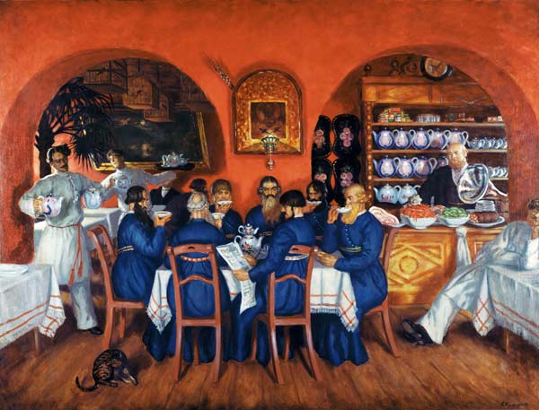 Moskauer Wirtshaus. von Boris Michailowitsch Kustodiev