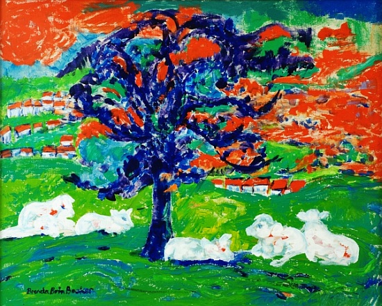 White Bullocks under a Tree von Brenda Brin  Booker