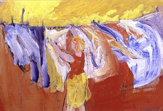Woman with Washing, 1989 (gouache on paper)  von Brenda Brin  Booker