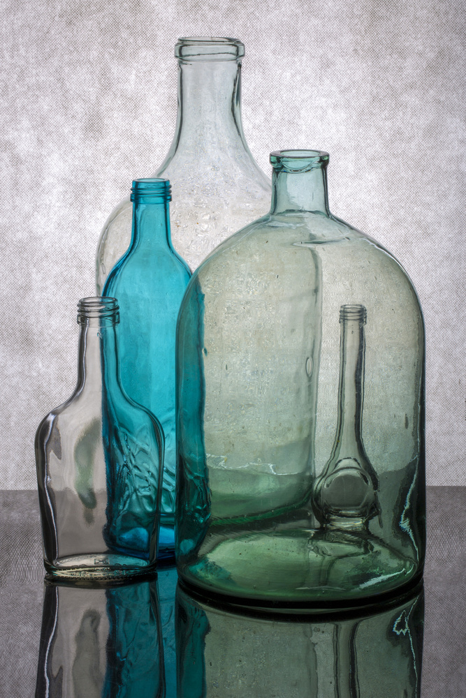 Still life with different transparent glass bottles von Brig Barkow
