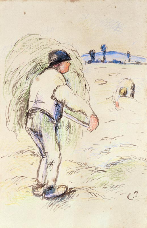 Peasants haymaking, c.1884 (w/c & ink on paper) von Camille Pissarro