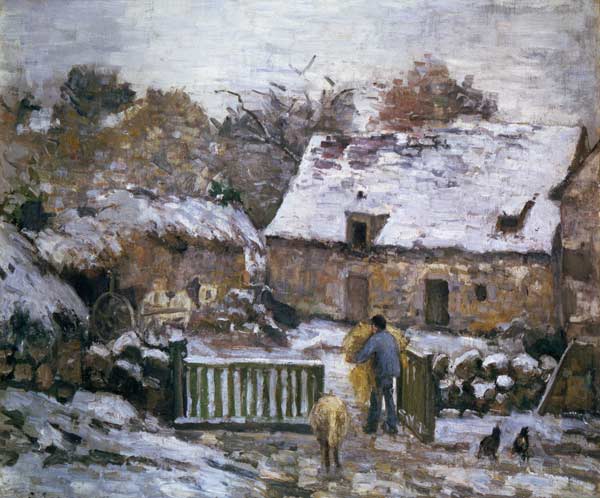 A Farm at Montfoucault : Effect of Snow von Camille Pissarro